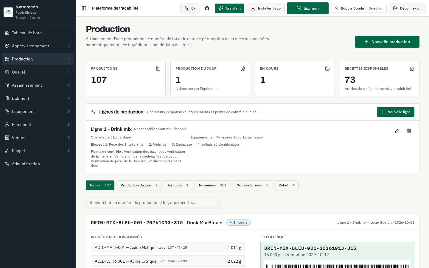 Section Production de Nutrarecon